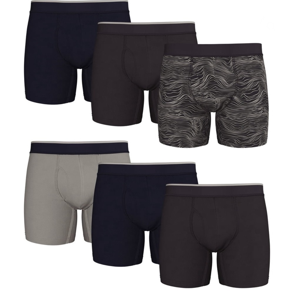 Mens Performance Mesh Boxer Brief, 6 Pack, Multicolored